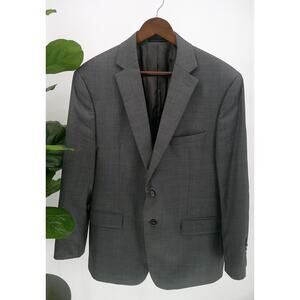 Calvin Klein Mens Gray Slim Fit Stretch Single Breasted 100% Wool Blazer Size 44